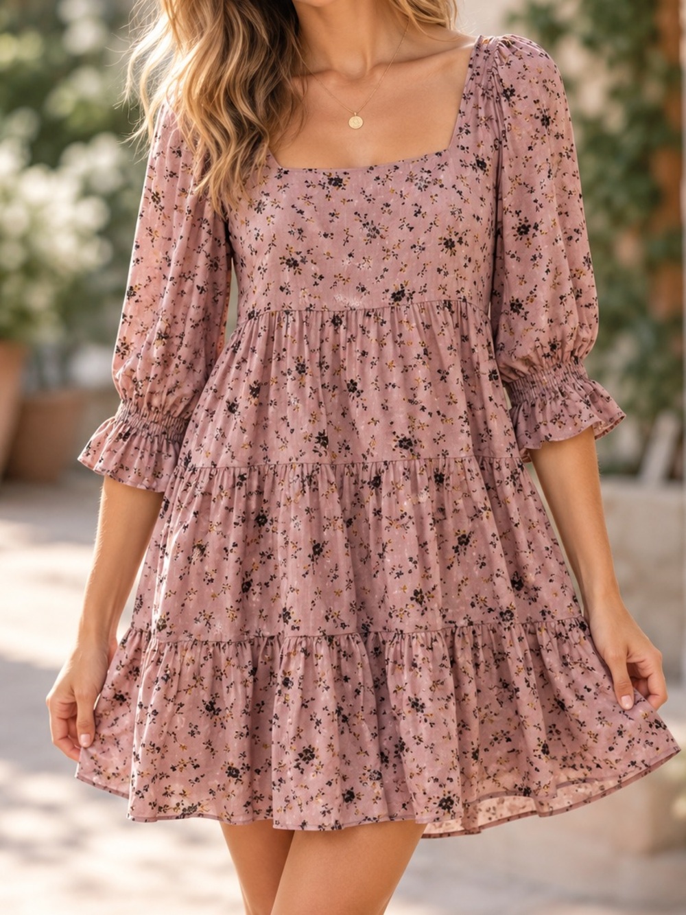 Madewell Sz 8 Mauve Dusty Pink Ditsy Floral Dress Lizzy Fresh Sprigs cottagecore